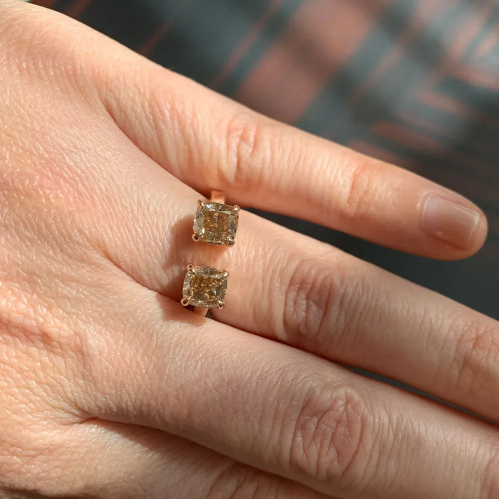 Two Stone Champagne Cushion Ring