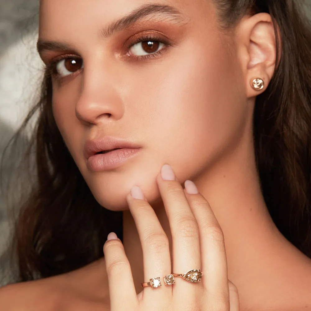 Two Stone Champagne Cushion Ring