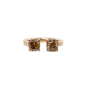 Two Stone Champagne Cushion Ring