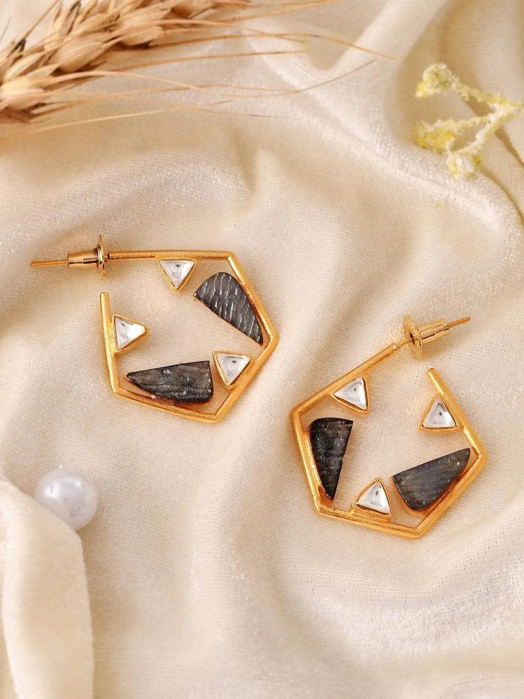 Two Toned Pentagon Hoop Earring
