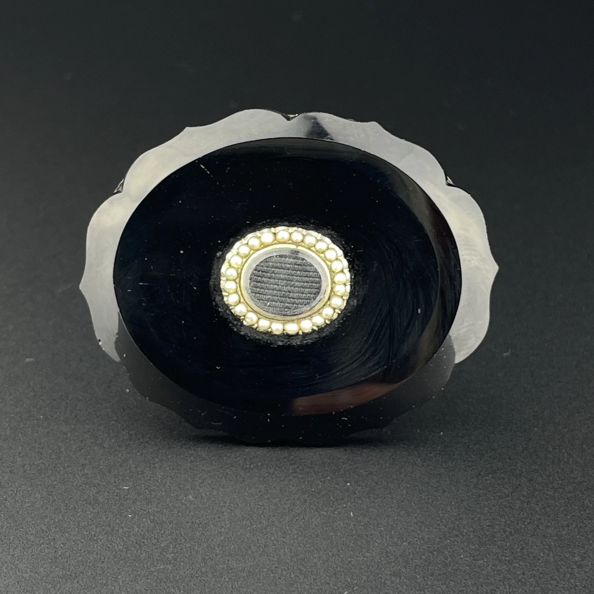 Victorian Large Seed Pearl French Jet Brooch