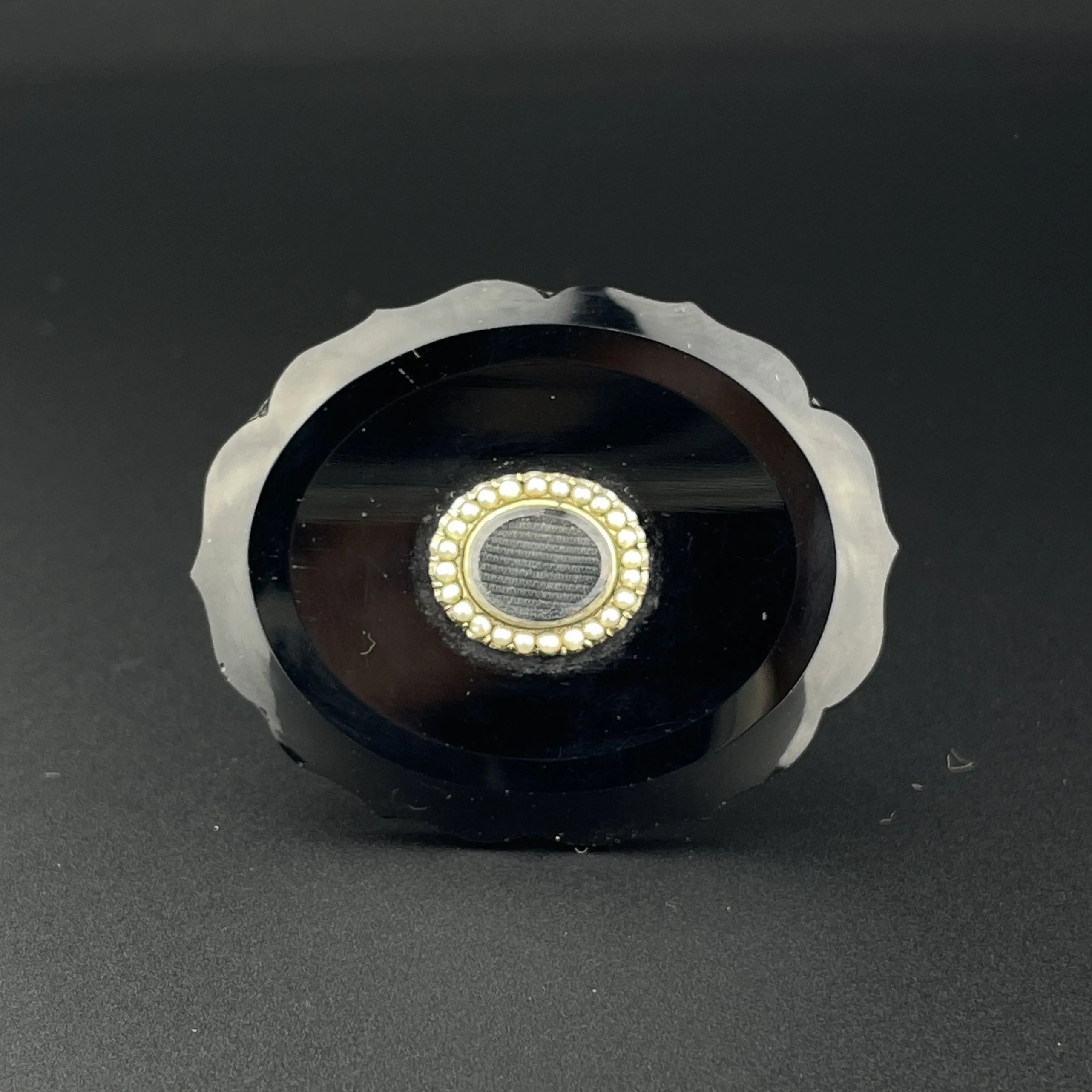 Victorian Large Seed Pearl French Jet Brooch