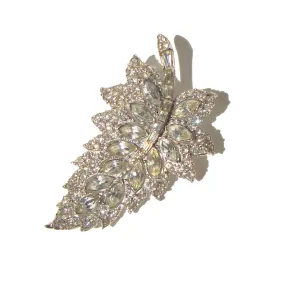 Vintage Bogoff Rhinestone Leaf Brooch Cocktail Pin