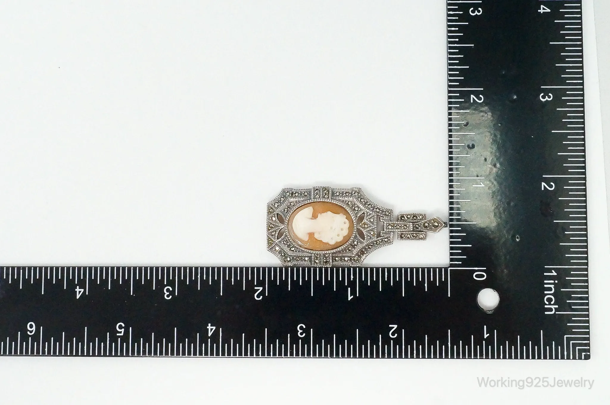Vintage Judith Jack Carved Shell Lady Cameo Marcasite Sterling Silver Pendant