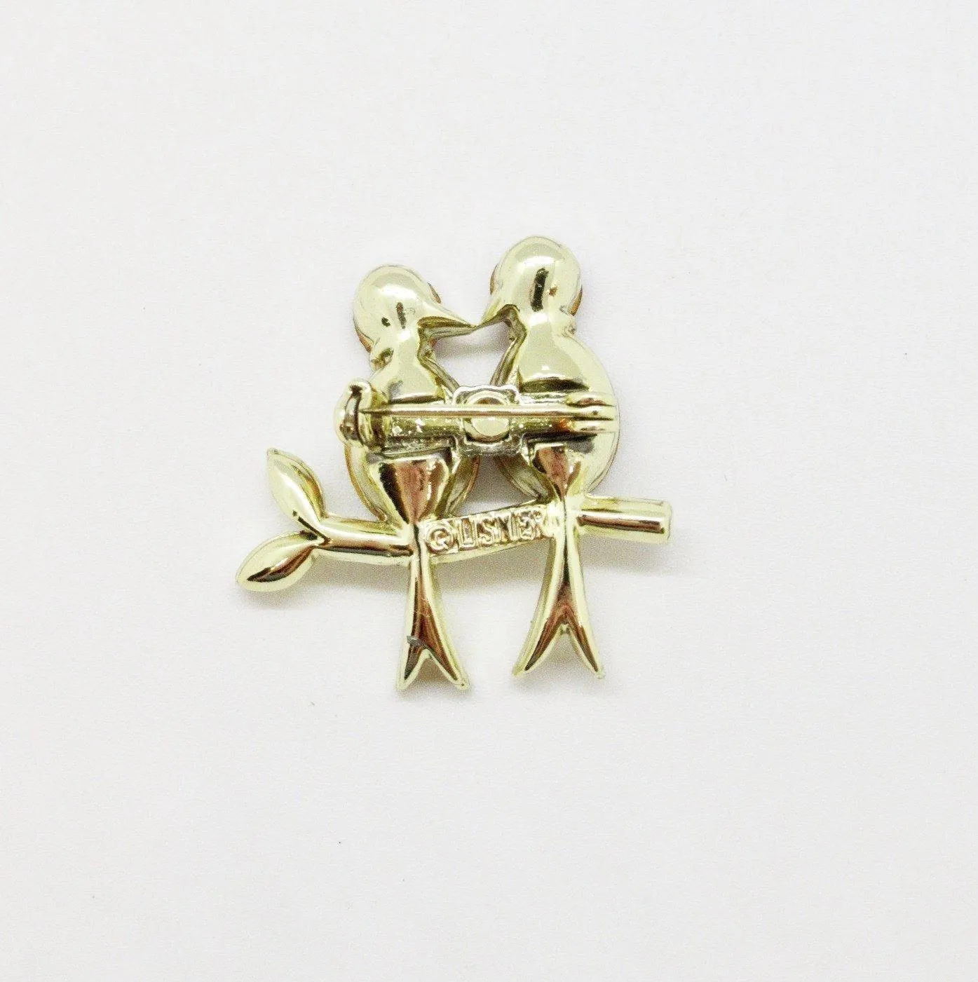 Vintage Lisner Brooch with Cooing Purple Birds