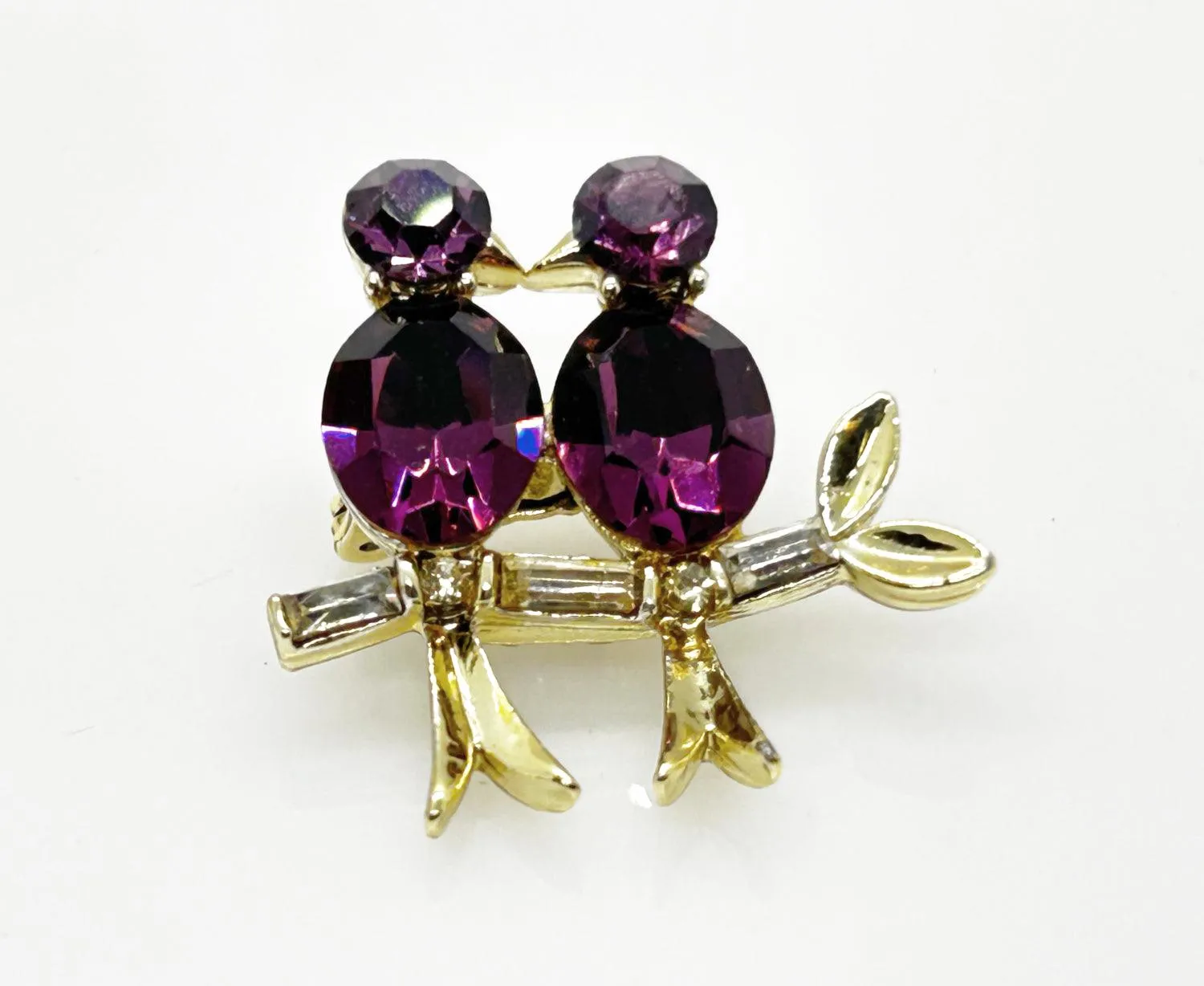 Vintage Lisner Brooch with Cooing Purple Birds
