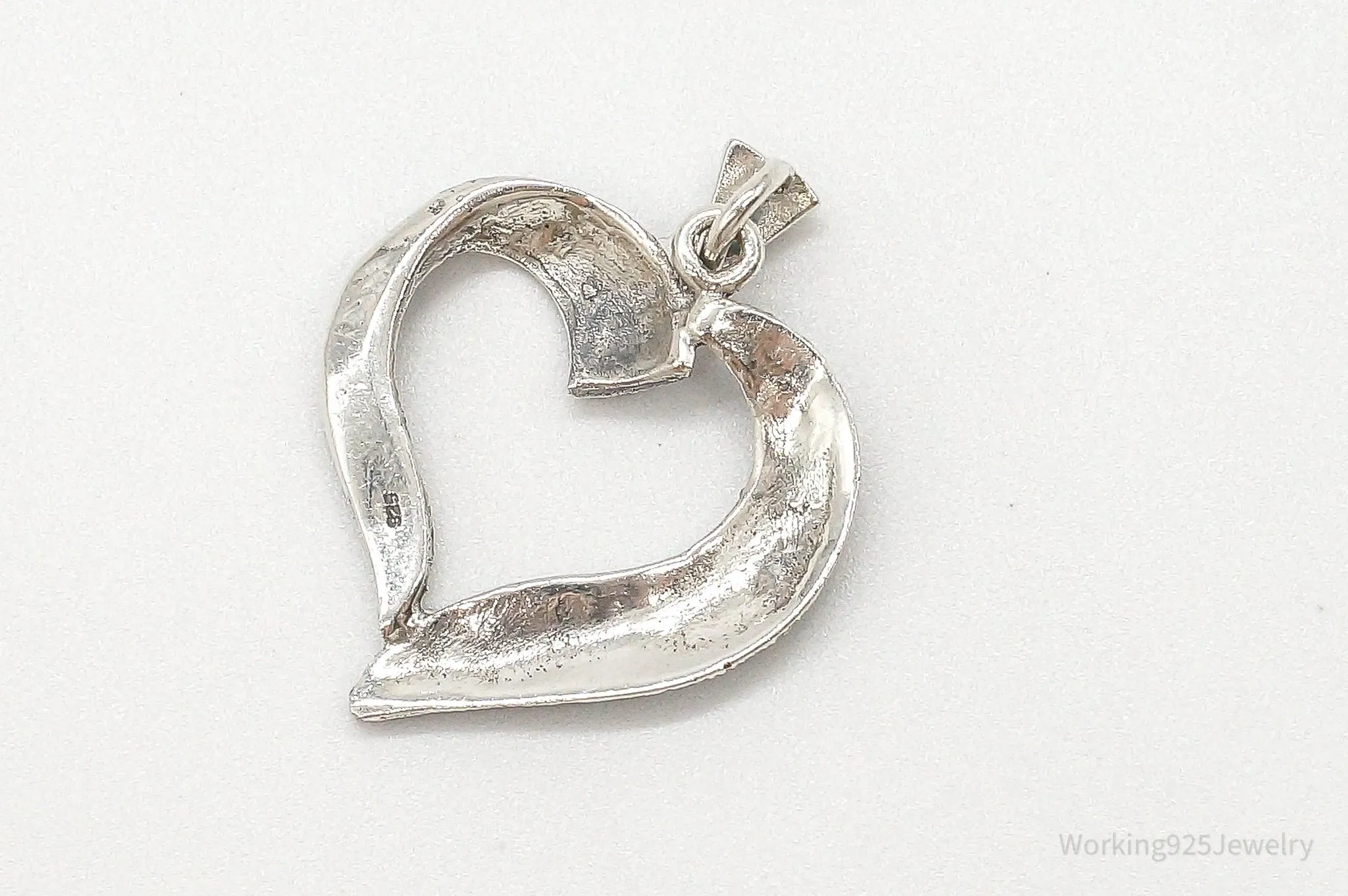 Vintage Marcasite Heart Cut Out Art Deco Sterling Silver Pendant