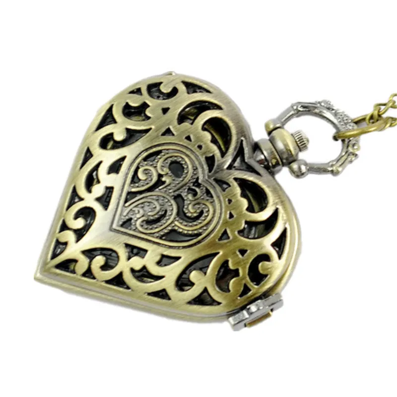 Vintage Watch Fashion Nostalgic Old Man Necklace Quartz Pocket Watch Flip Hollow Heart-Shaped Pocket Watch