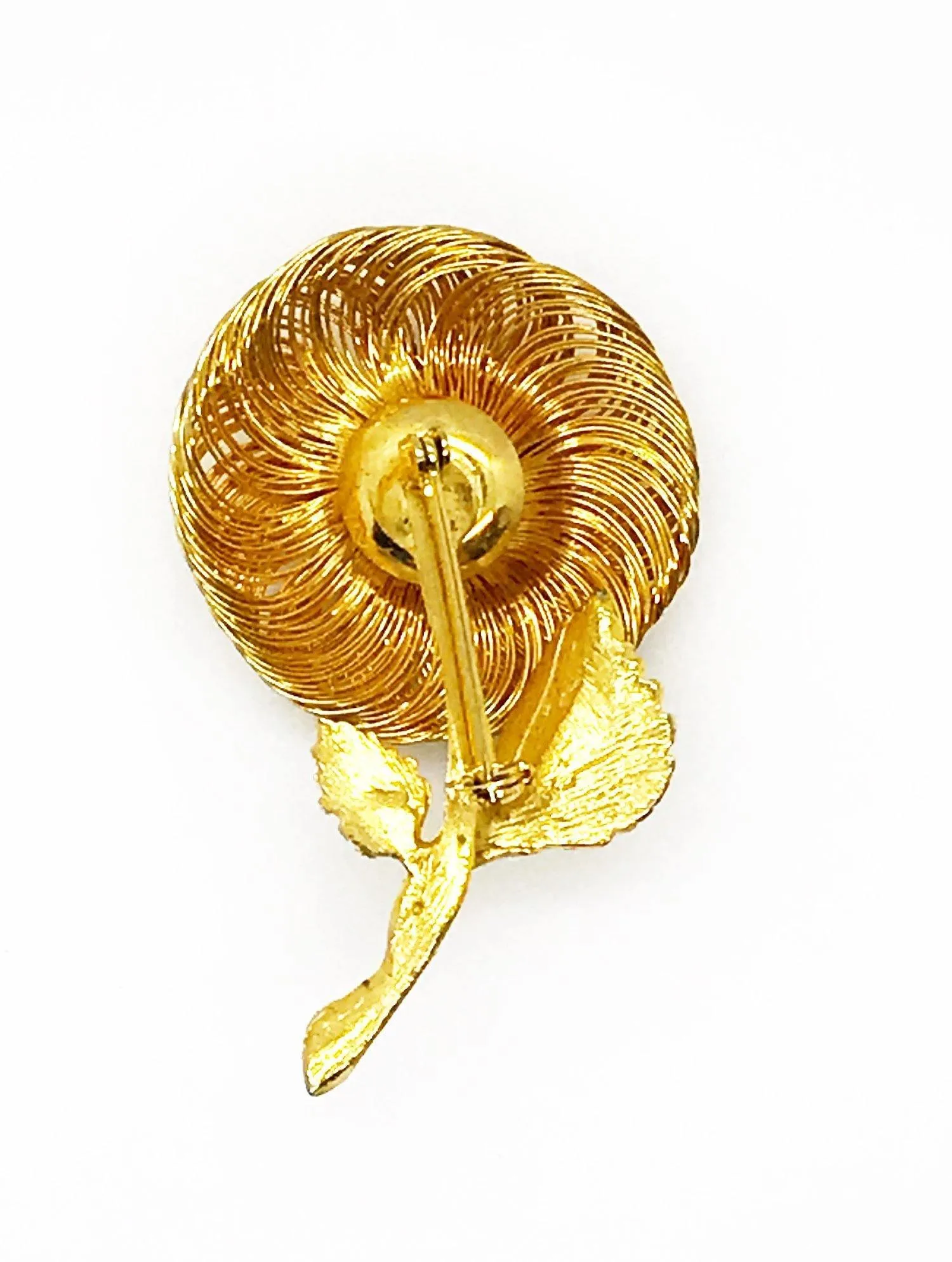 Vintage Wire Flower Brooch With Center Turquoise Trembler