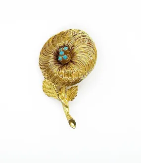 Vintage Wire Flower Brooch With Center Turquoise Trembler