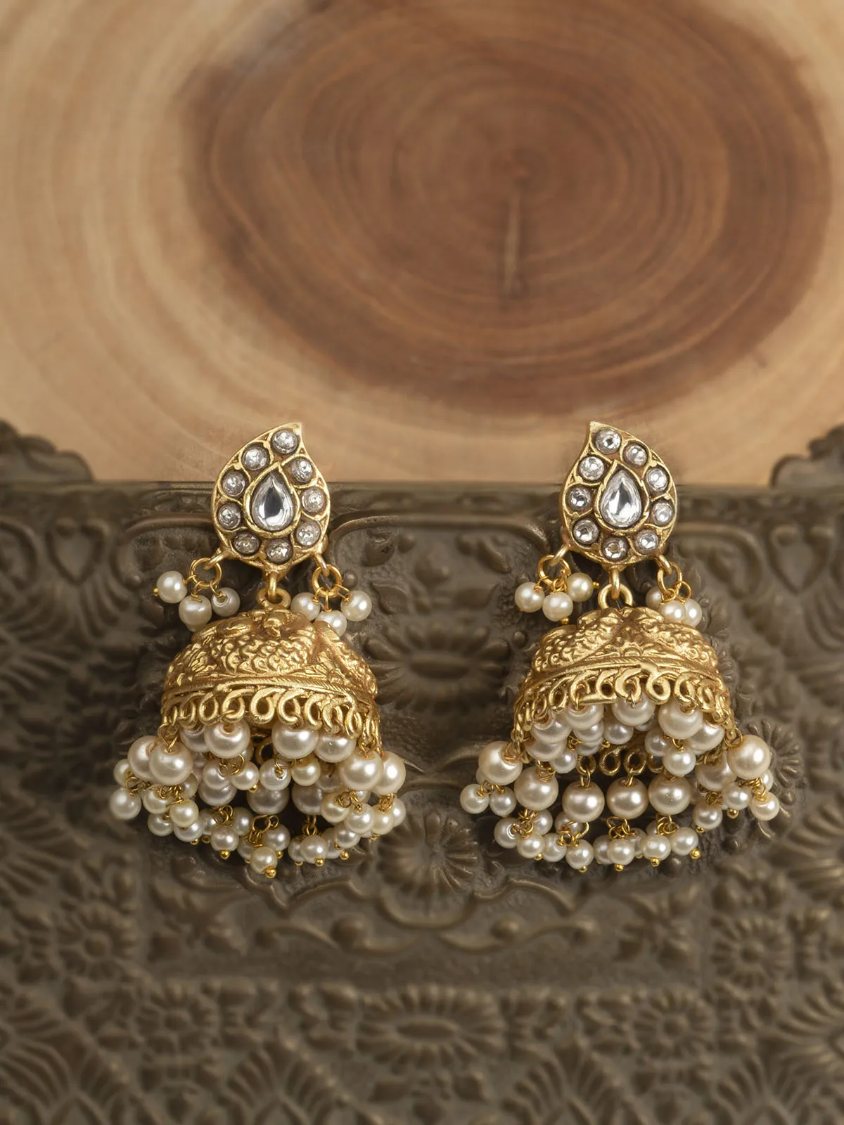 White Color Gold Plated Temple Earrings - TMPEAR76