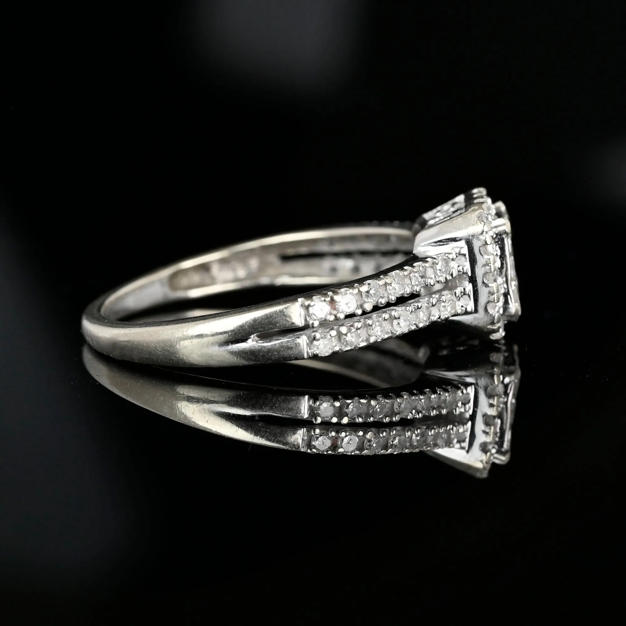 White Gold Square Cut Diamond Cluster Engagement Ring